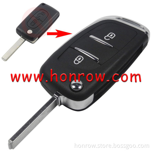 Citroen 2 button modified flip remote car key shell replacement with VA2 307 Blade -- With battery place (No Logo)